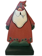Vtg Folk Art Hand Painted Wooden Santa Cute 3D Pipe Christmas 13” Signed ‘95