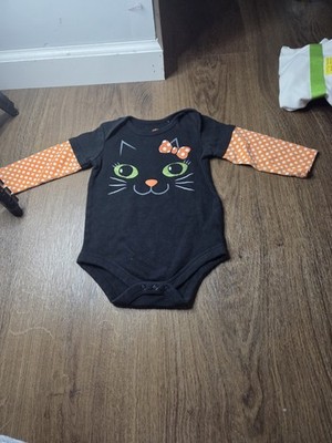 Baby Girl Halloween Black Cat Polka Dot Layered-Look Bodysuit, Size 12M