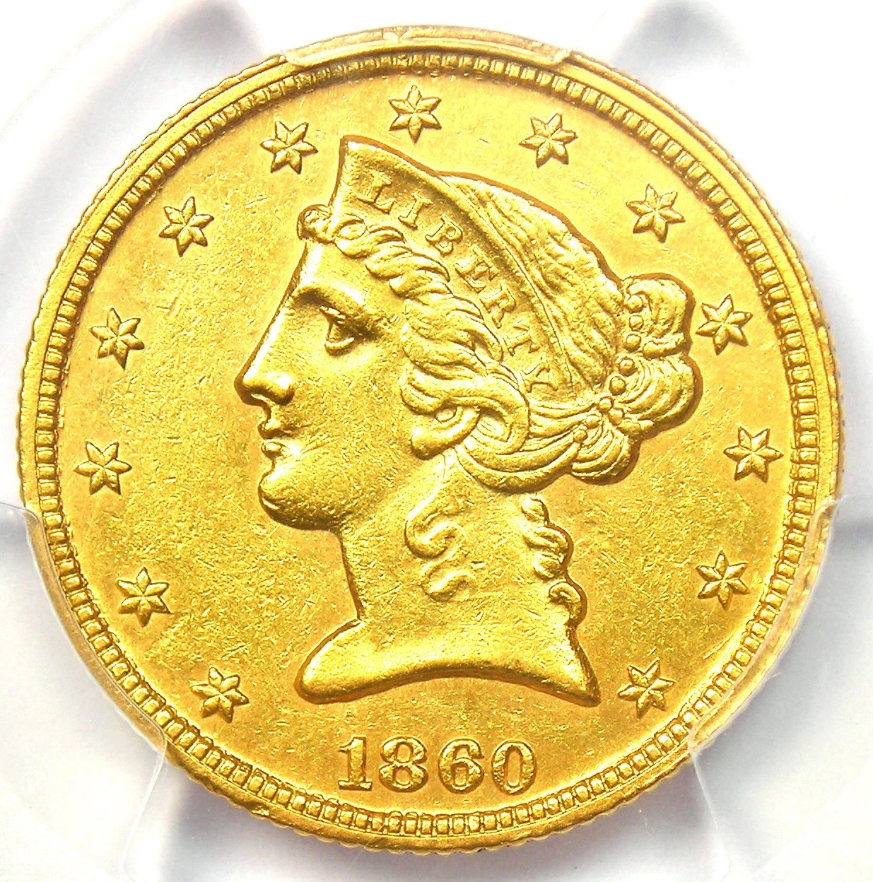 1860-C Liberty Gold Half Eagle $5 - PCGS AU Details - Rare Charlotte Gold Coin!