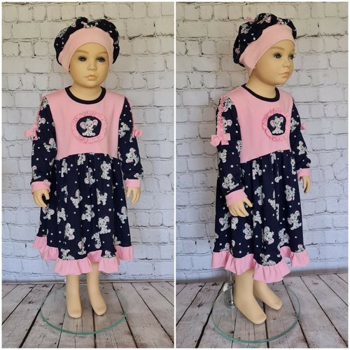 Sunny Fashion Mädchenkleid – Blau Mit Rosa Blume, Karo, Puffärmeln & Fliege Für Halloween Oder Party (Gr. 110–146)