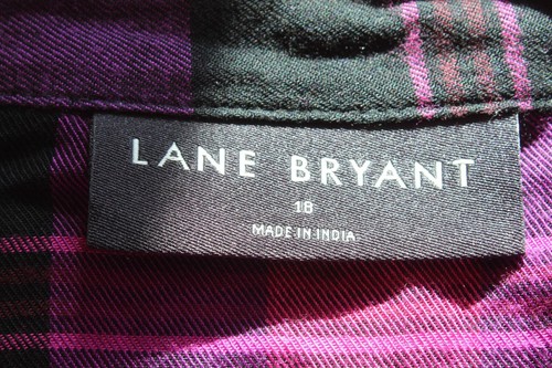 Camisa Lane Bryant Mujer Plus 18 1X Franela Rayón Cuadros Púrpura Cintura Elástica - Imagen 3 de 7