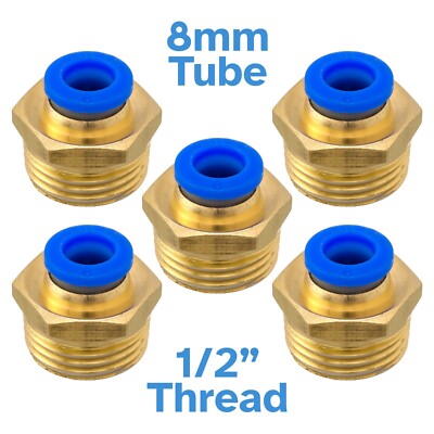 5pcs Brass 8mm Tube - 1/2'' BSP Male Thread Pneumatic Fitting PC 08-04 Connector