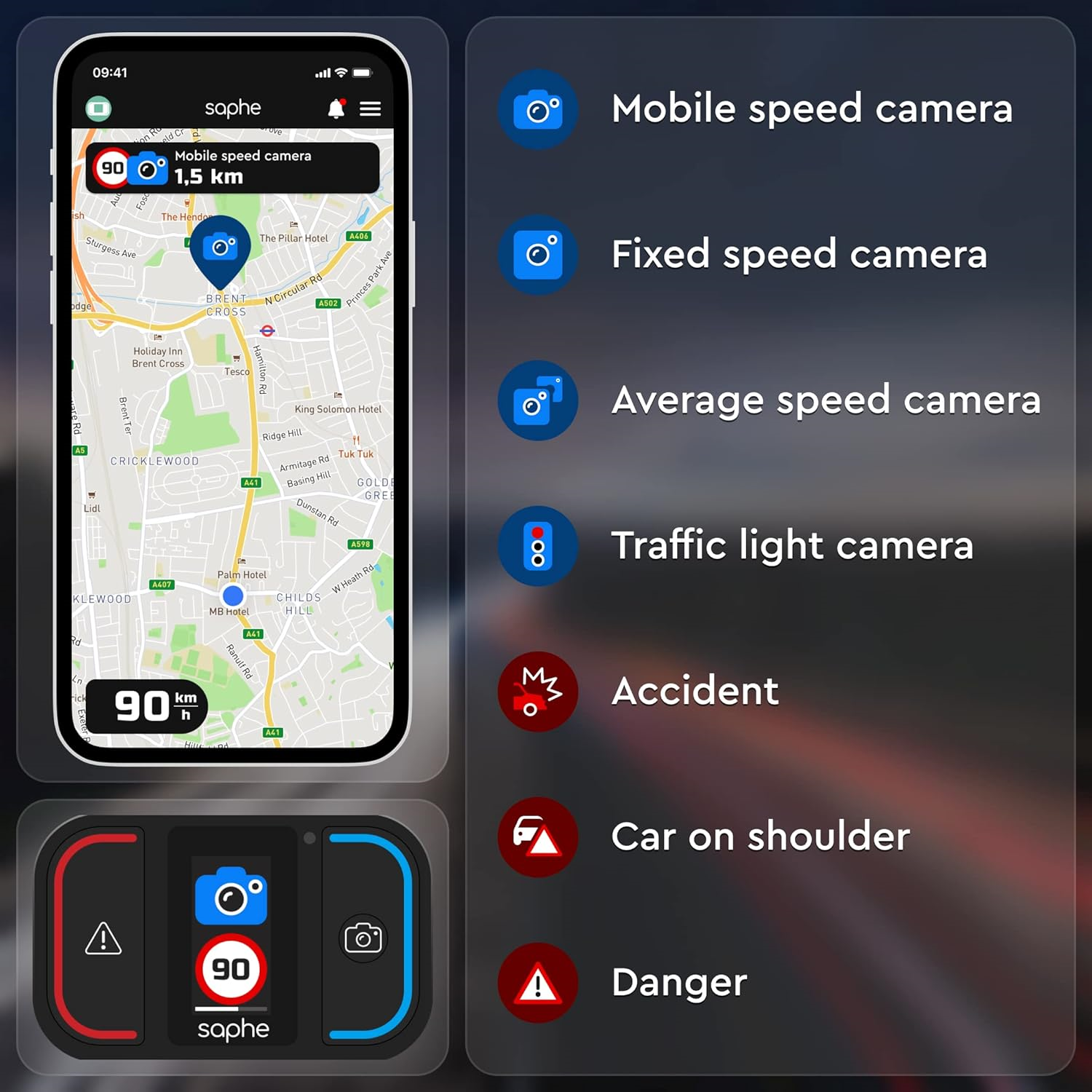 Saphe Drive Mini traffic alarm, real-time speed camera detector and  warning