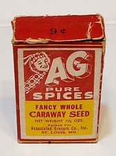 Vintage AG Pure Spices Caraway Seeds Fancy Whole 1 1/2 ounces St Louis MO