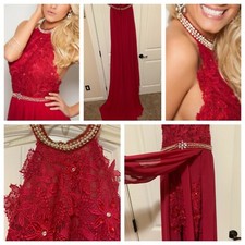 Burgundy Red Gown with Train and Appliques