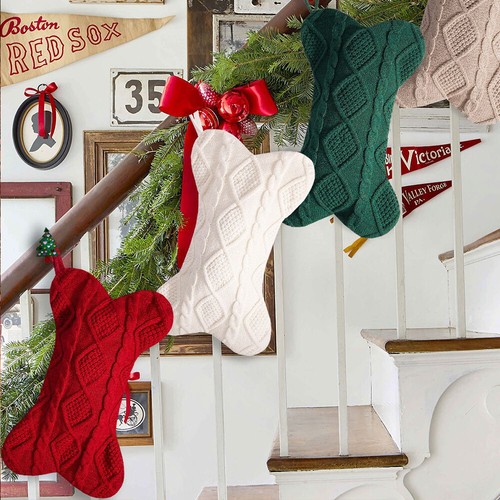 Dog Christmas Stocking, Knit Fireplace Stockings for Dogs, Bone Shape