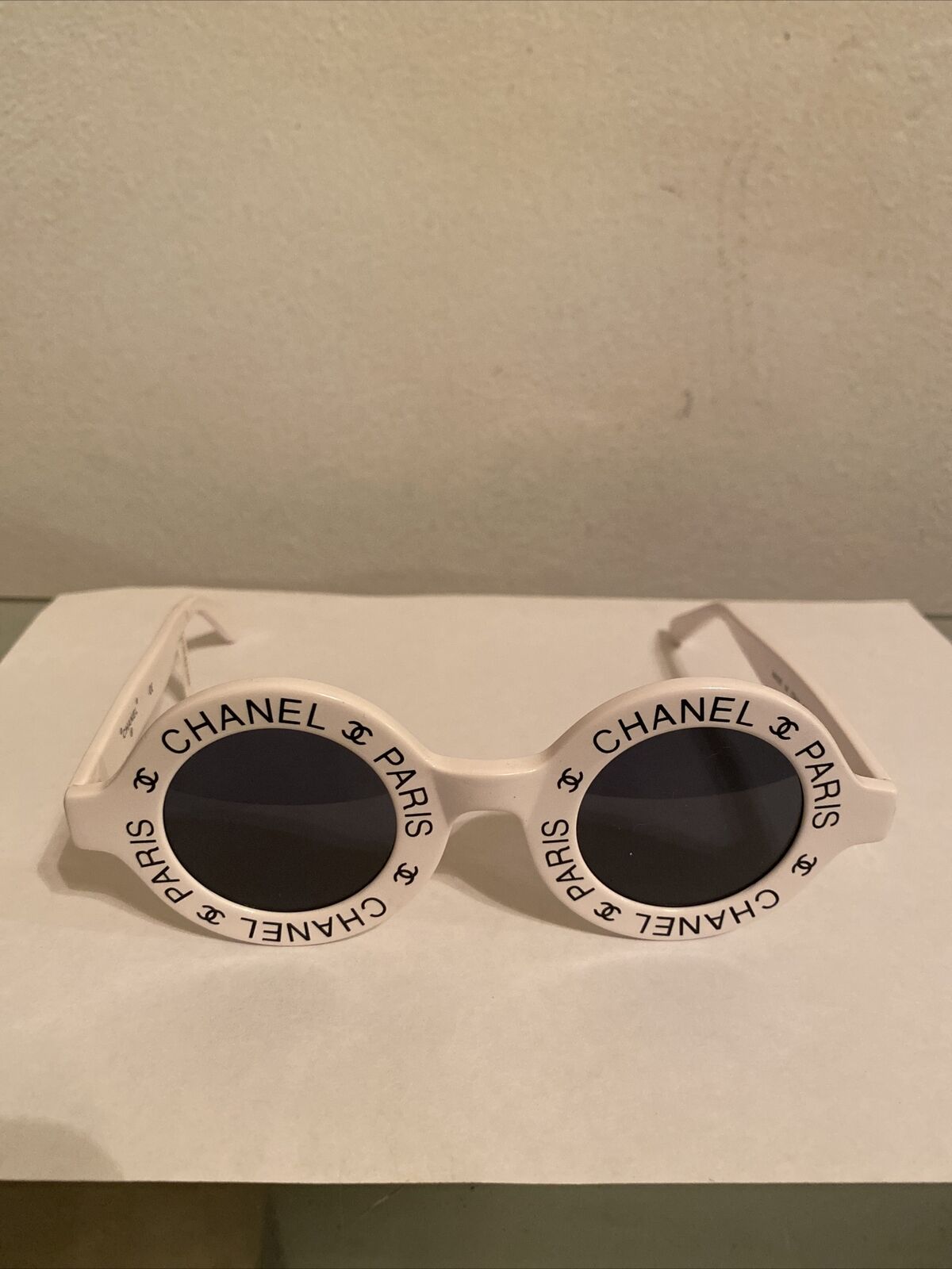 Vintage Chanel Paris Sunglasses Runway 1993 Round White 01944