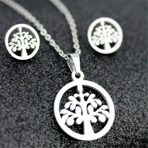 Edelstahl Damen Silber Schmuck Set Anhänger Ohrringe Halskette Charm Geschenk - Bild 9 von 39