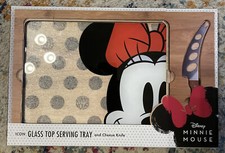 DISNEY ICON MINNIE MOUSE GLASS TOP RECTANGULAR CHEESE CUTTING SERVING BOARD NEW