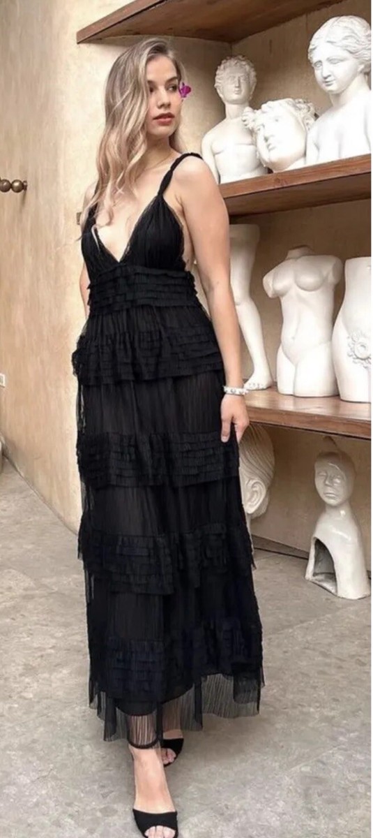 ZARA NEW WOMAN RUFFLED TULLE DRESS ZW COLLECTION BLACK S,M.L REF