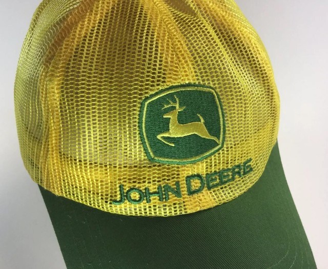 John Deere Hat Yellow Green Mesh Hat Farmer Cap Vented Trucker Snap Back Vintage eBay