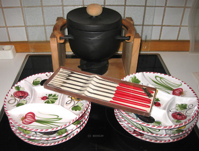Bodum Fondue Gusseisen Design Nissen Set+6 Fondueteller+6 Gabeln Vintage