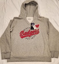 Women's Captivating Wisconsin Badgers V-Neck Hoodie Sz XL NCAA