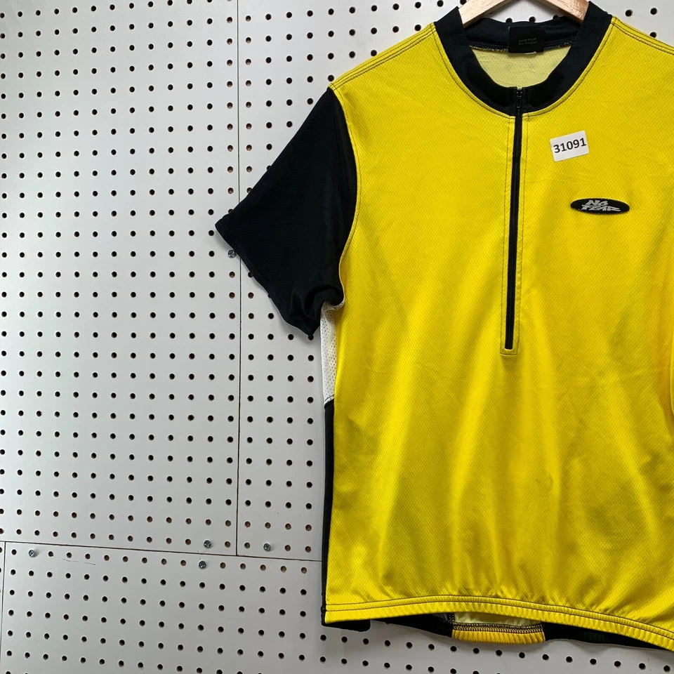 Vintage No Fear Cycling Shirt Mens Medium Yellow Black 1/2 Zip Pullover 21.5x26 - Image 3 of 4