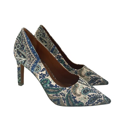 ZIMMERMANN Paisley Print Woven  Pointed Toe Slip On Pumps Turquoise 40