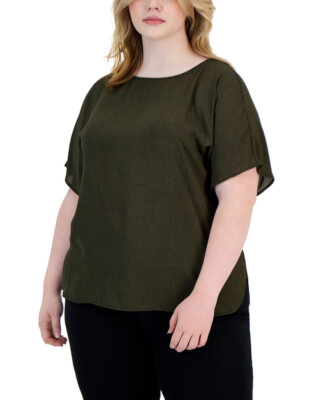 Anne Klein Women's Plus Size Rambling Dot Printed Short-Sleeve Top