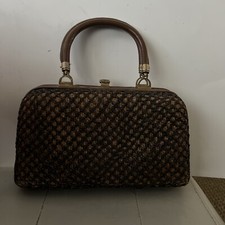 Gaymode Vintage 60s 70s Black Raffia Straw Purse Handbag Japan Top Handle