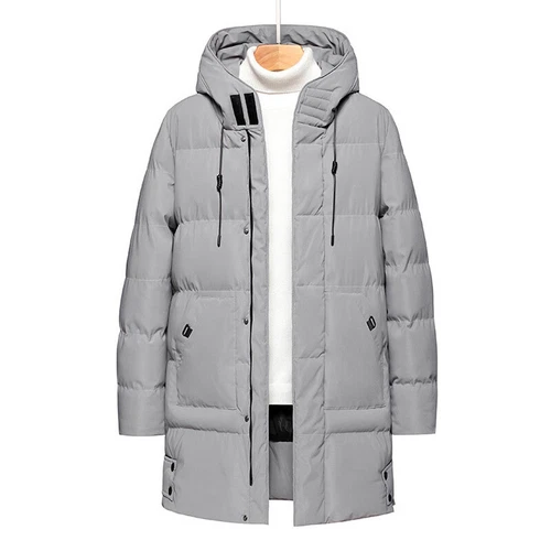 Herren langer gefütterter Mantel Kapuze dicke Luftpolsterjacke gesteppt wattiert - Bild 38 von 39