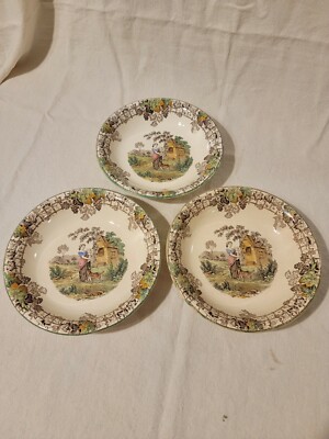 Copeland SPODE BYRON MULTICOLOR Transfer Rim Soup Bowls 7.5'' Set of 3