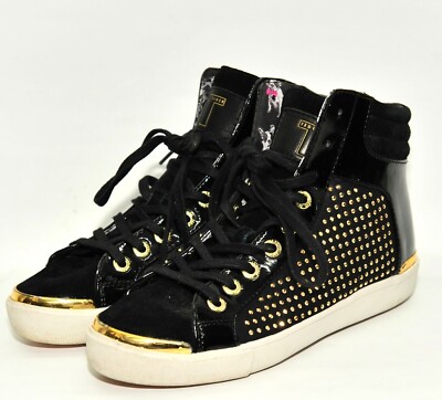 LADIES TED BAKER BLACK GOLD STUDDED LEATHER HIGH TOP TRAINERS SIZE 5 UK 38  EU | eBay