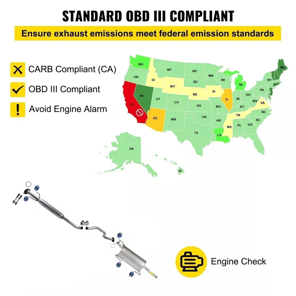 Exhaust System Resonator & Muffler For Nissan Sentra S SL SV 2013-2019 1.8L - Image 2 of 4