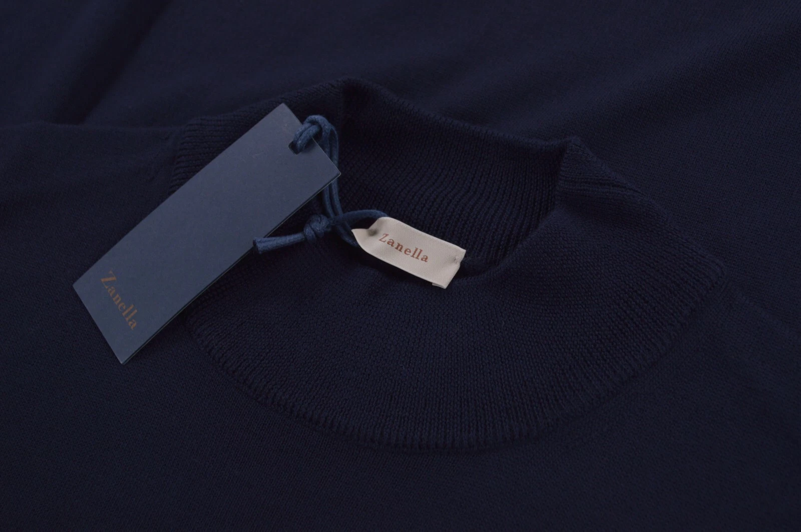 Zanella NWT Merino Wool Mock Neck Sweater Size XL in Solid Navy Blue