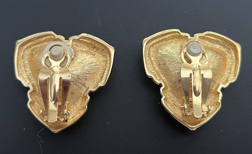 Signierte Gloria Vanderbilt riesige goldfarbene mit SWAROVSKI rotem Stein ~ Ohrclips - Bild 5 von 5