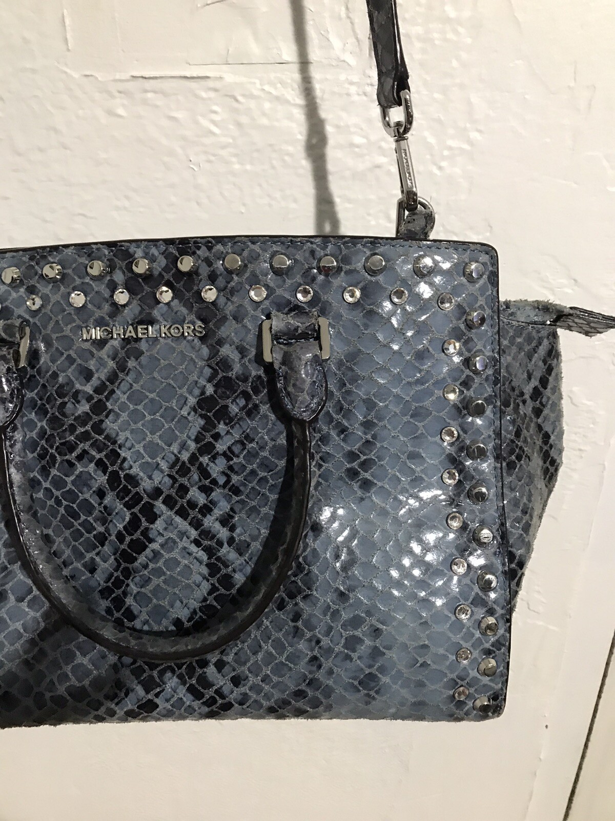 Michael Kors Selma Blue Embossed Python Satchel - image 8