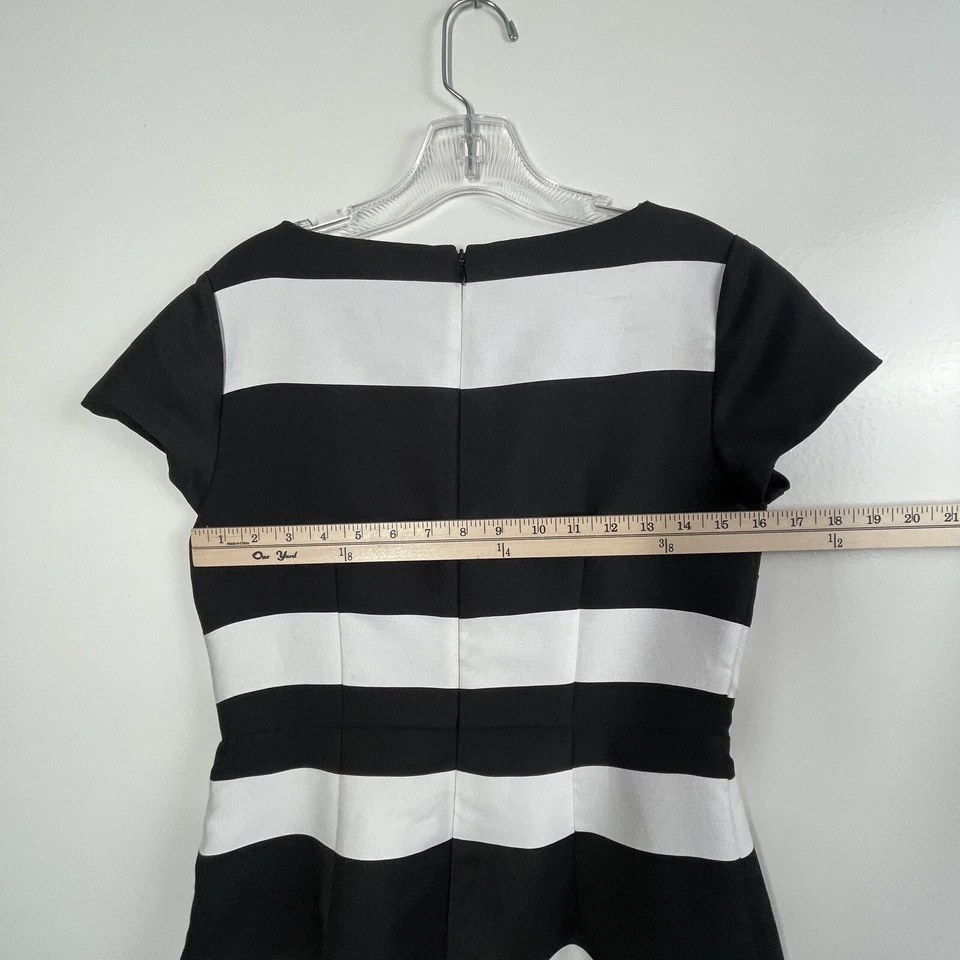 Vestido Ann Taylor Mujer 4 Pequeño Rayas Negro Blanco Calce y Gorra Acampanada Carrera NUEVO Foto 3 de 4