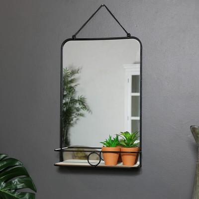 Black metal industrial style wall mirror shelf bathroom ...