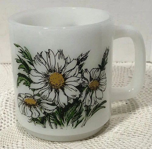 Vintage GLASBAKE Milk Glass Coffee Cup "Language of Flowers"