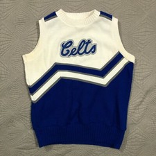 Dehen Knitting Mills Cheerleader Wool Vest White Blue Celts Womens Medium