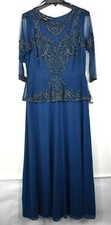 Pisarro Nights Womens Blue Jewel Neck 3/4 Sleeves Bead Embellished Gown 10 218