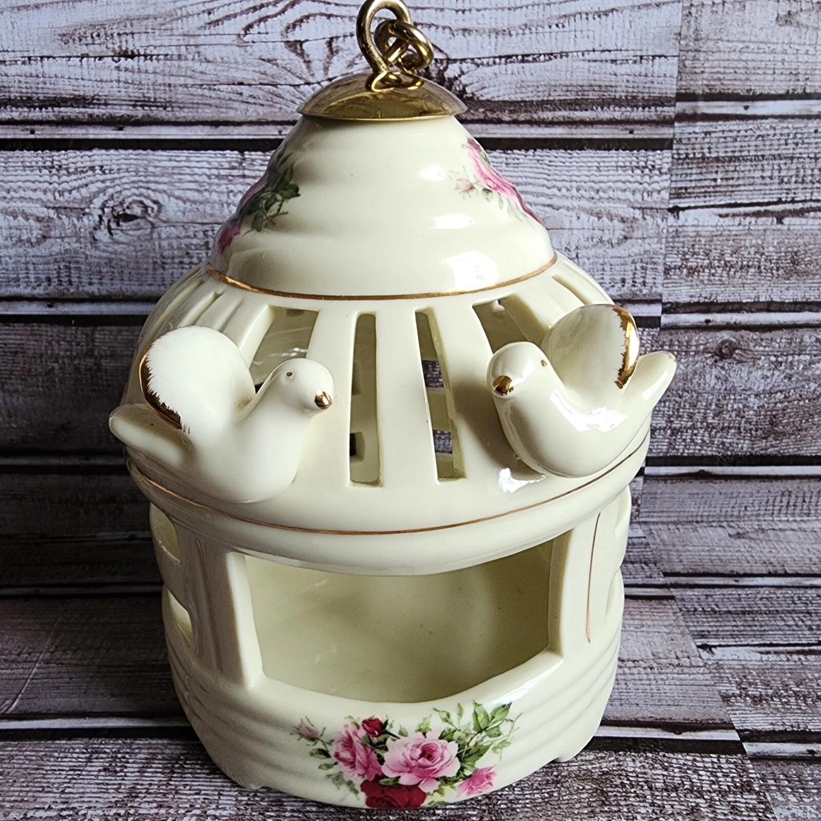 Formalities By Baum Brothers Birdcage Ceramic Hanging Cage Floral Roses 2 Birds