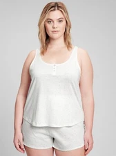 Gap Body Womens Henley PJ Sleep Tank Top Size XXL Light Gray Animal Print