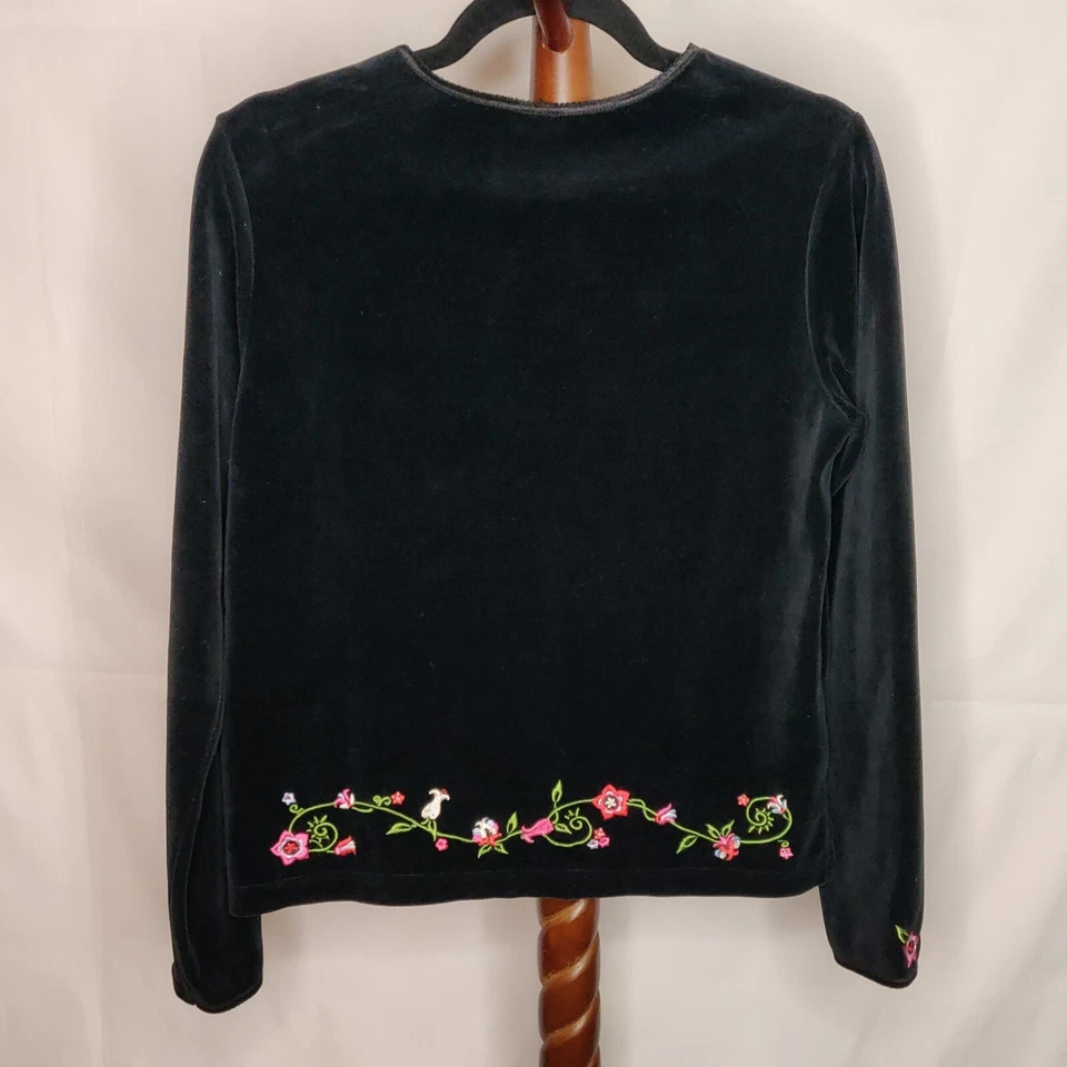 Hannah Andersson Mujer M? top terciopelo negro con bordado floral manga larga Foto 2 de 4