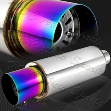 4" N1 Rainbow Burnt Tip Stainless T304 Body Resonator Exhaust Muffler 2.5" Inlet