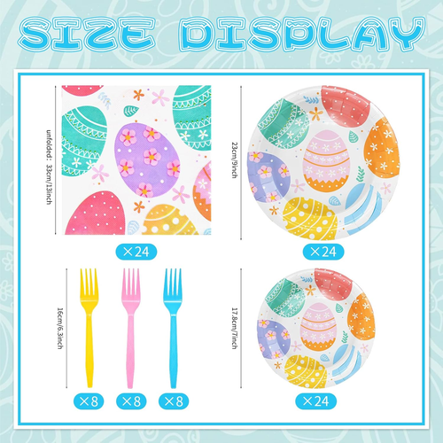 96 Pieces Easter Day Tableware Set Party Supplies - Colorful Eggs Pattern Dispos - Picture 2 of 12