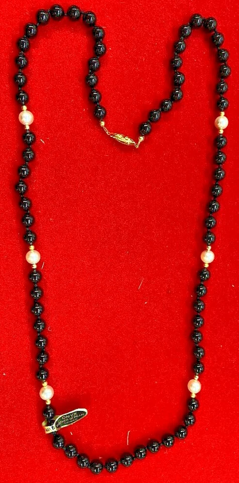 Ónice Negro Collar 30" 8MM Danecraft 8MM Nácar Cuentas Mano Nudo Nuevo - Imagen 4 de 4