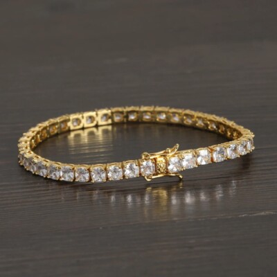 14Ct Cushion Cut Lab Created Diamond 14K Yellow Gold Plated Women's Bracelets 7''