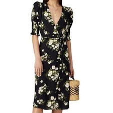 Reformation Black Floral Esmerelda Dress Wrap Dress Short Sleeves Size M