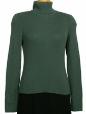 ST. JOHN Ivy Green Rib T-neck Wool Blend Knit Long Sleeve Sweater Top M