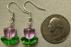 PURPLE TULIP FLOWER GLASS BEAD EARRINGS with Sterling Silver Ear Wires #3 — photo 2