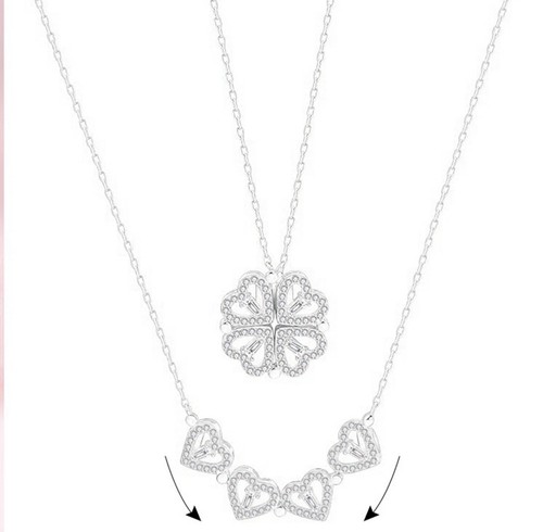 Four Leaf Clover Necklace Silver Open Convertible Small Heart Pendant Necklace - 第 2/5 張圖片