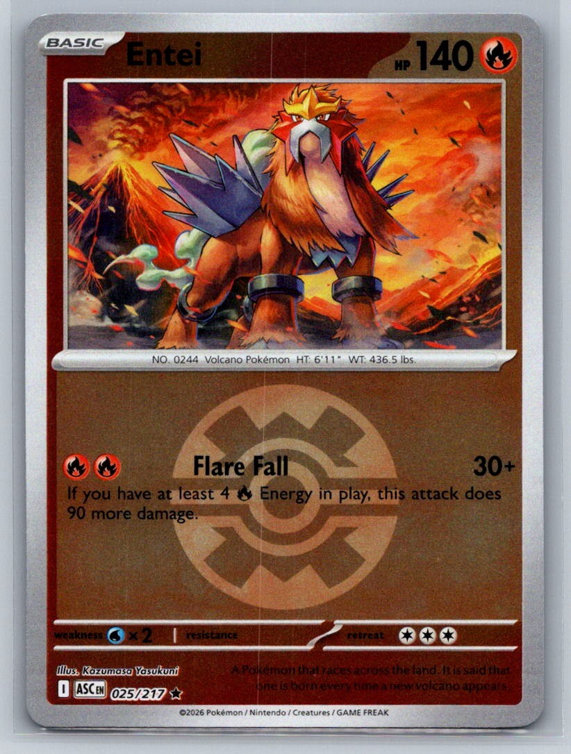ME: Ascended Heroes #025/217 Entei (Quick Ball) Rare,Reverse Holo