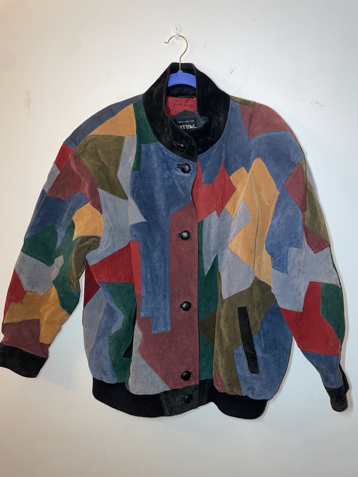 Pelle multicolored suede patchwork bomber jacket … - image 1