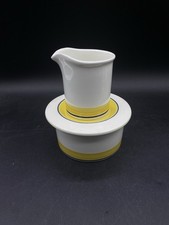 Arabia of Finland Faenza Yellow & Black Stripe Vintage Covered Sugar & Creamer