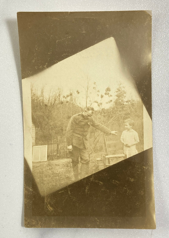 WWI Found Photo Military Army Uniform Intimate Candid Moment Father Son Farewell