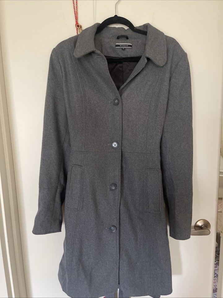Basque Grey Woollen 14  Lined Coat Knee Length