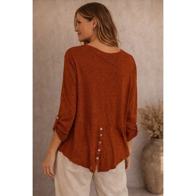 #ad #ad Adrienne Vittadini Linen knit Top Size XS Rust High Low Hem Round Neck Pullover $24.99